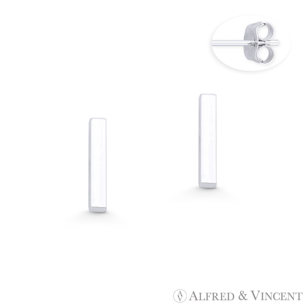 Straight Rectangle Bar 10x2x2mm Stud Earrings w/ Push-Back Posts in .925 Sterling Silver