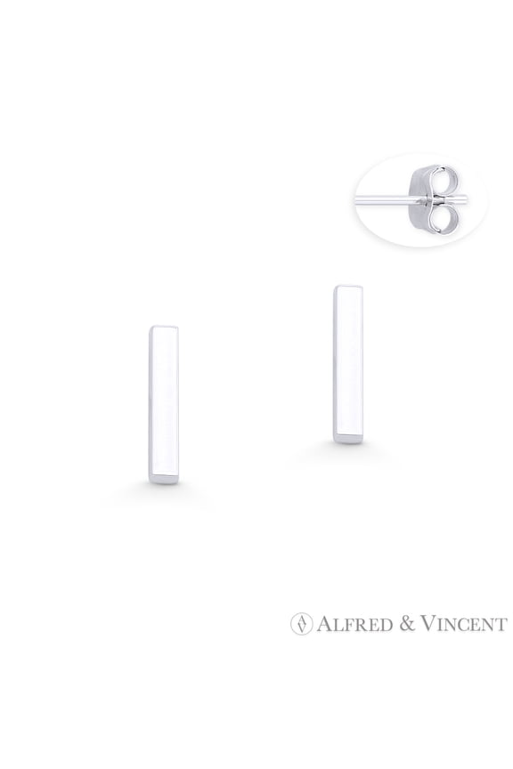 Straight Rectangle Bar 10x2x2mm Stud Earrings w/ Push-Back Posts in .925 Sterling Silver