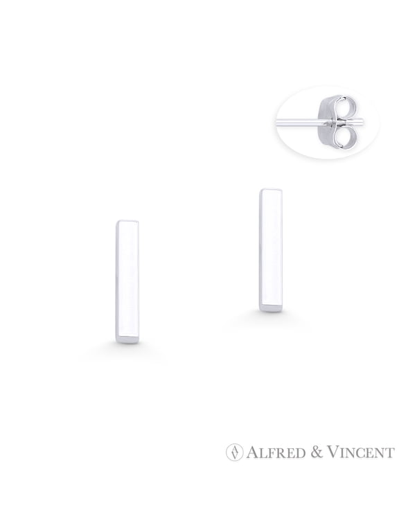 Straight Rectangle Bar 10x2x2mm Stud Earrings w/ Push-Back Posts in .925 Sterling Silver