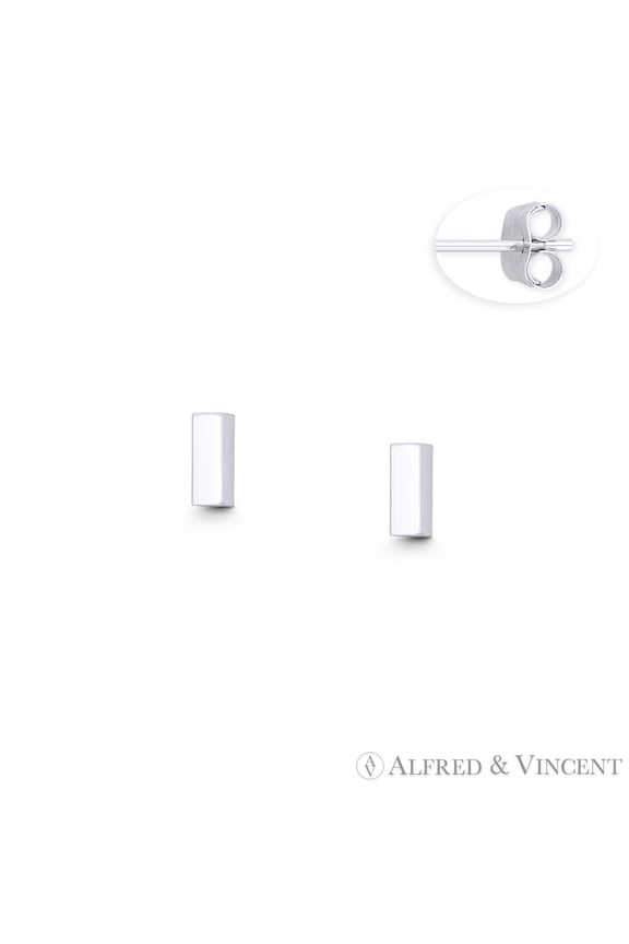 Straight Rectangle Bar 5x2x2mm Earplug Stud Earrings w/ Push-Back Posts in .925 Sterling Silver