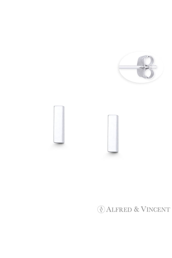 Straight Rectangle Bar 7x2x2mm Earplug Stud Earrings w/ Push-Back Posts in .925 Sterling Silver