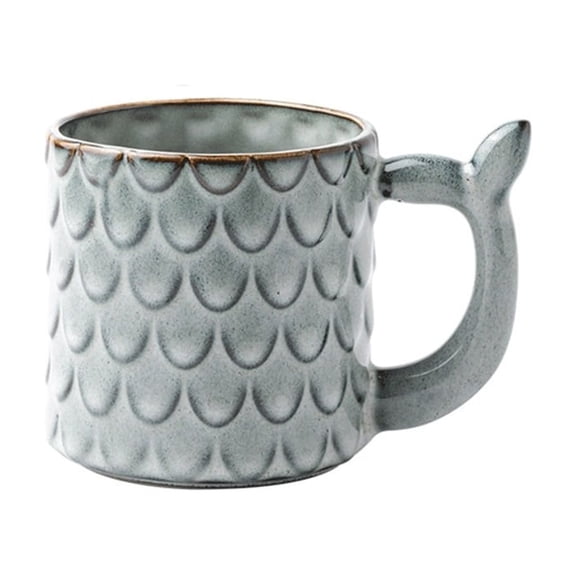 Straight Relief Coffee Mug Set of 1, Large Capacity 16.91 oz Ceramic Fish Patterned Mug for Office and Home Use