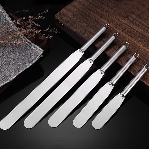 Straight Round Tube Handle 1-Piece Stainless Steel Offset Spatula Set with Cake Scraper for Baking Icing and Decorating(Silver,xS) Rkxzt