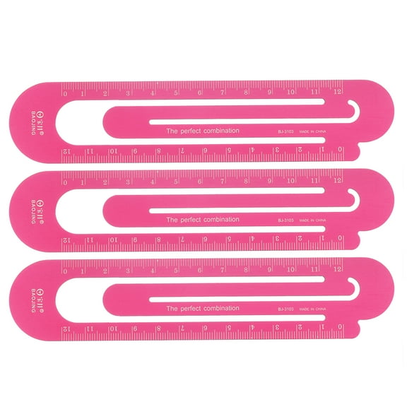 Straight Ruler 12cm Metric Paper Clip Design Bookmark Measuring Tool, Hot Pink, 3 Pieces