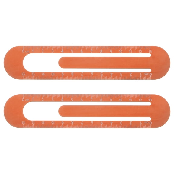 Straight Ruler 13cm Metric Bookmark Clip Ruler, Orange Red, 2 Pieces