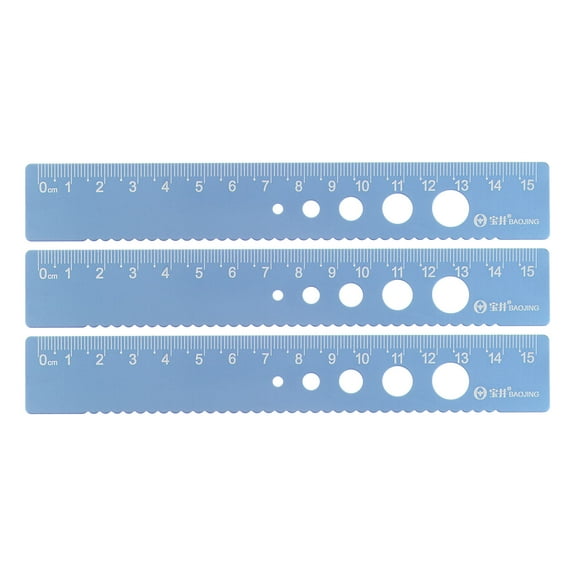 Uxcell Straight Ruler 15cm Metric Wave Edge with Hollow Circle Measuring Tool, Blue-Gray, 3 Pieces