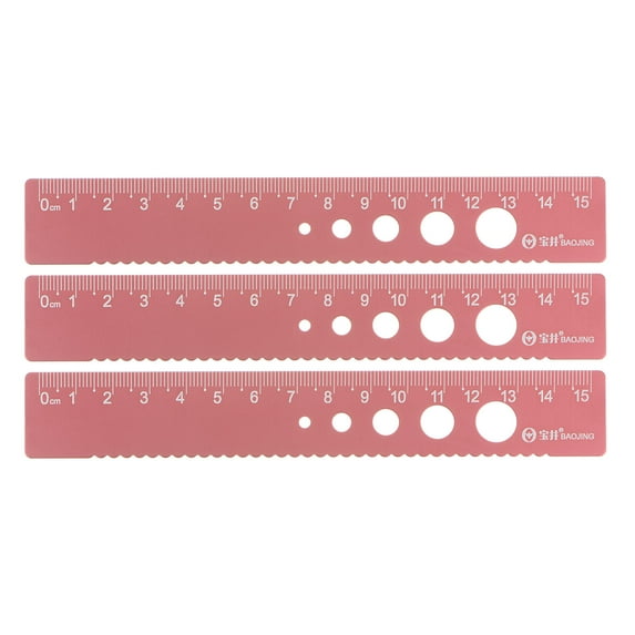 Uxcell Straight Ruler 15cm Metric Wave Edge with Hollow Circle Measuring Tool, Old Rose, 3 Pieces