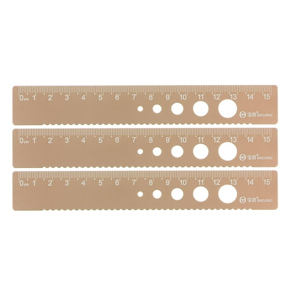 Uxcell Straight Ruler 15cm Metric Wave Edge with Hollow Circle Measuring Tool, Wood Brown, 3 Pieces