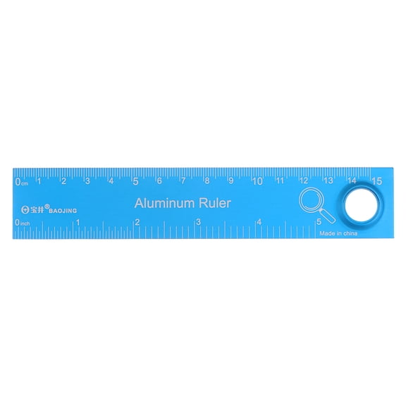 Straight Ruler 6 Inch Metric English System Magnifier Measuring Tool, Sky Blue