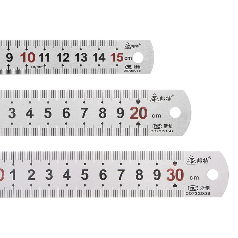Straight Ruler Set 15x1.9CM & 20x2.6CM & 30x2.6CM Stainless Steel Ruler  Kit, 3 Pieces