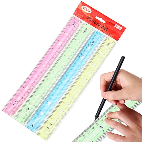 Straight Rulers 12 Inch for Campus Classroom Supplies, Student Stationery Measuring Tools with Smooth Edge and Clear Scale, Portable Math Drawing Rulers for Exam and Home Office, 4 Pack, By Cosmug
