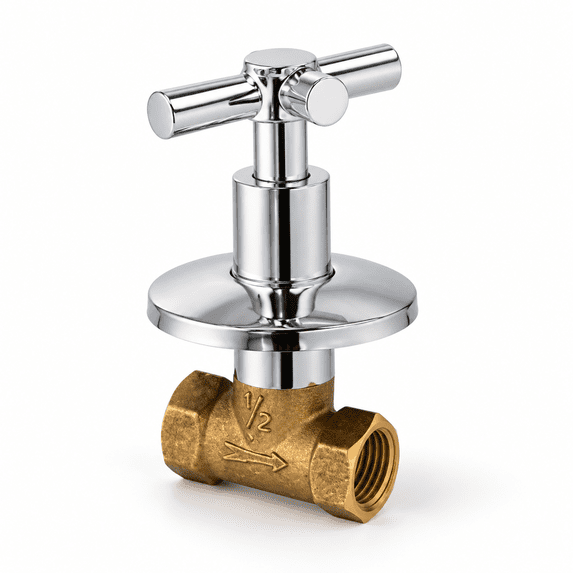 Straight Shower Shut Off Valve, 1/2 Inch NPT Chrome Brass Water Flow ...