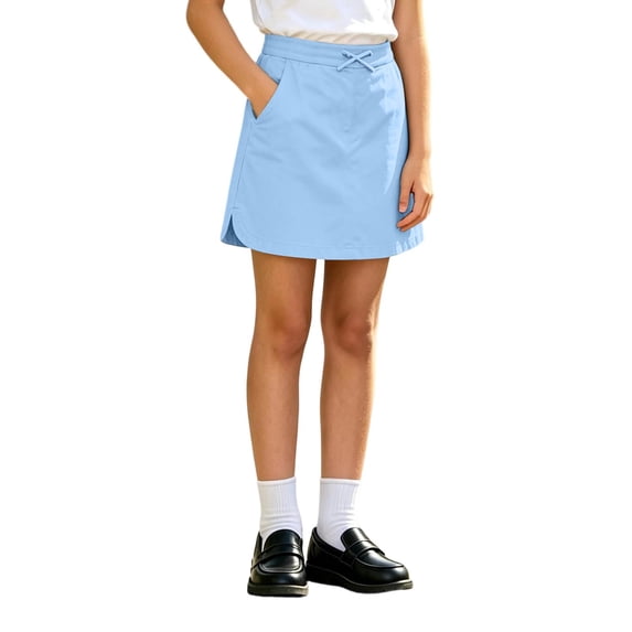 Straight Skirt for Girls with Elastic Waist Drawstring Side Pockets School Uniform Casual Pull-on Sizes 5-15Y