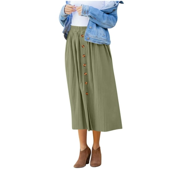 Amvlyk Straight Skirts for Women Solid Color Elastic High Waist Cropped Skirt Summer Cool Trendy Button Down Skirt Fashion Pleated Casual Skirt for Beach Going Out Party Walking