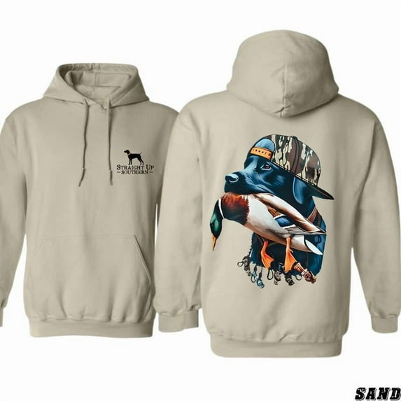 Straight Up Southern . Bold Black Hunting Dog with Duck Graphic. Perfect for Outdoorsmen and Waterfowl Hunters. for Adventure and Style Unisex Comfort Hoodie, Color: Ash, Size: S