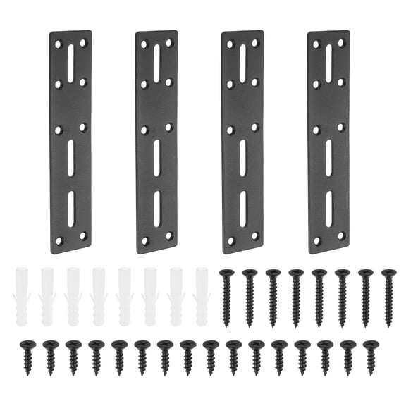 Straight Steel Flat Plate, 4Pcs 177x40mm - Heavy Duty Mending Plate with Holes, Metal Reinforcement Mounting Plate Joining Bracket with Screws for Repair Framing Gazebo (Black)
