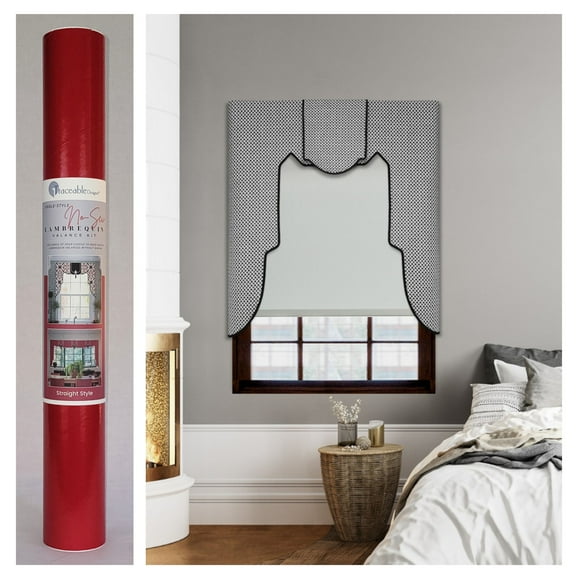 Straight Style Lambrequin Cornice Kit for No-Sew Window Decorating, Valance Rod Pocket, Reusable