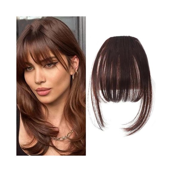 Straight Synthetic Blunt Bangs High Temperature Fiber Brown Women Clip-In Full Bangs 6 Inch