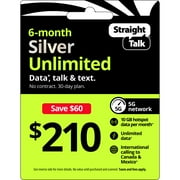 Straight Talk $210 Silver Unlimited Talk, Text & Data 180-Day Prepaid Plan + 10 GB Hotspot Data + Int'l Calling Direct Top Up