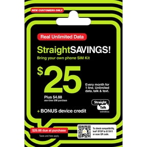 Straight Talk $25 StraightSAVINGS Bring Your Own Phone Mini SIM Kit - Prepaid Smartphone