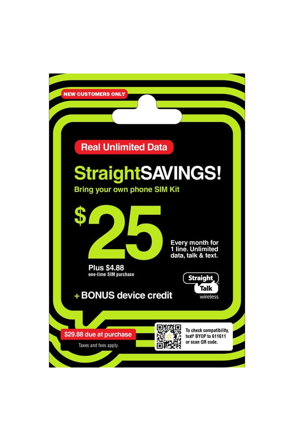 $25 StraightSAVINGS Bring Your Own Phone Mini SIM Kit - Prepaid Smartphone