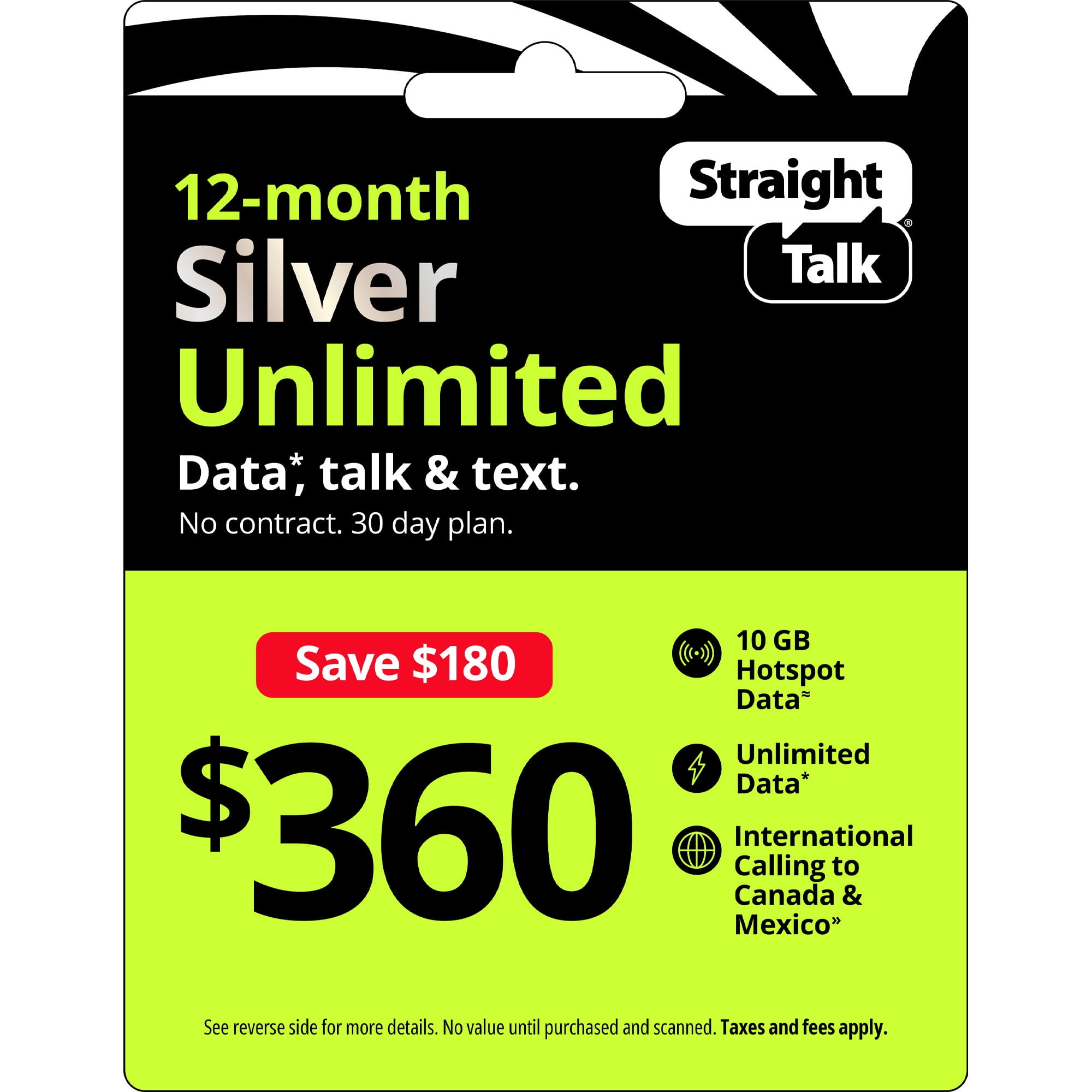 Straight Talk Mobile Hotspot Unlimited Data Straight Talk $360 Silver Unlimited Talk, Text & Data 1-Year Prepaid