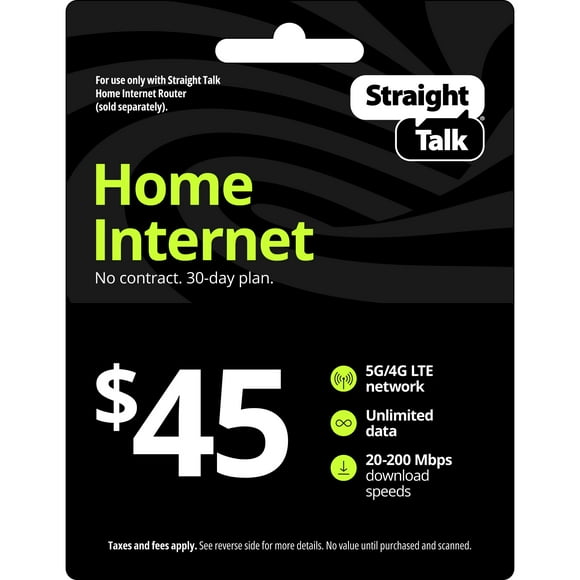 Straight Talk $45 Home Internet Unlimited Data No-Contract 30-Day Plan Direct Top Up