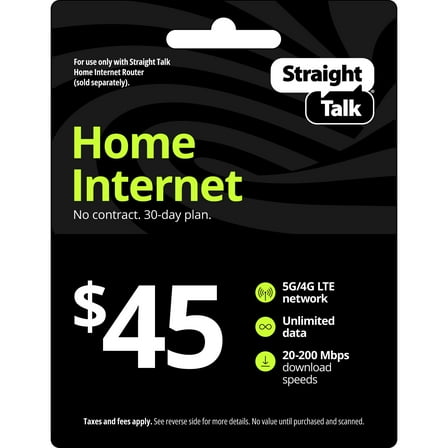 Straight Talk $45 Home Internet Unlimited Data No-Contract 30-Day Plan e-PIN Top Up (Email Delivery)