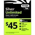 thumbnail image 1 of Straight Talk $45 Silver Unlimited 30-Day Prepaid Plan + 10GB Hotspot Data + Int'l Calling Direct Top Up, 1 of 6