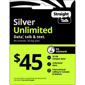 Straight Talk $45 Silver Unlimited 30-Day Single Line Prepaid Plan +10GB Hotspot Data + Int'l Calling e-PIN Top Up (Email Delivery)