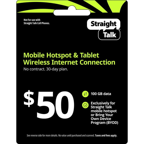 Straight Talk $50 Mobile Hotspot & BYOT Wireless Internet Connection 100GB Data 30-Day Prepaid Plan e-PIN Top Up (Email Delivery)