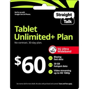 Straight Talk $60 Tablet Unlimited+ 30-Day Prepaid Plan + 30GB Hotspot Data e-PIN Top Up (Email Delivery)