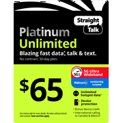 Straight Talk $65 Platinum Unlimited + Device Protect 30-Day Prepaid Plan + Unlimited Hotspot data + Int'l Calling Direct Top Up