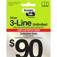 Straight Talk 90 Silver 3Line Unlimited 30Day Prepaid Plan + 5GB