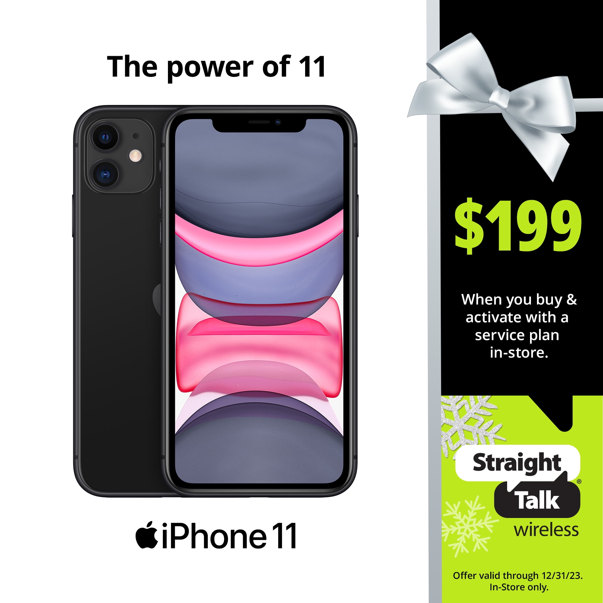 Straight Talk Apple iPhone 11, 64GB, Black- Prepaid Smartphone