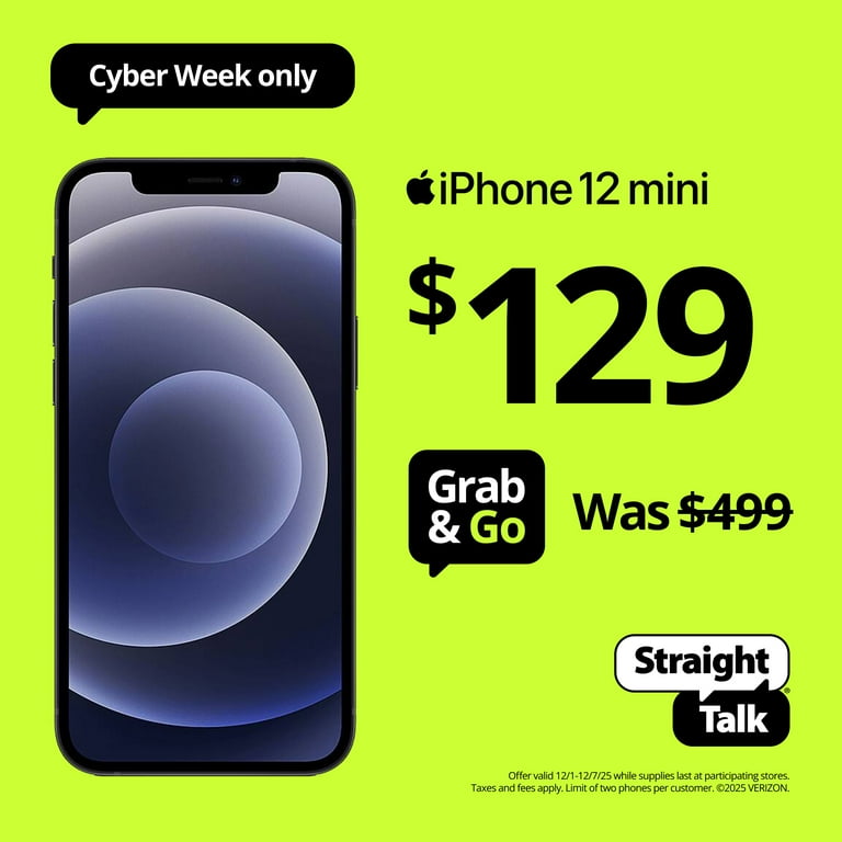 Straight Talk Apple iPhone 12 Mini, 64GB, Black, Prepaid