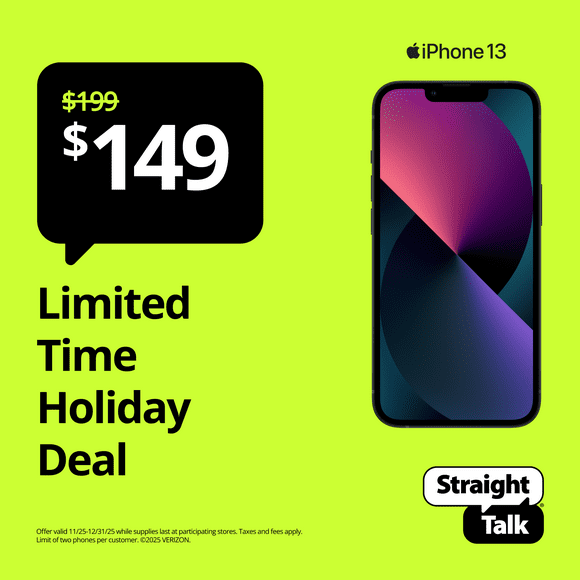 Straight Talk Apple iPhone 13, 128GB, Midnight - Prepaid Smartphone [Locked to Straight Talk]
