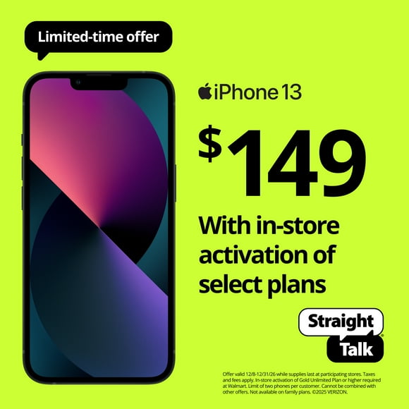 Straight Talk Apple iPhone 13, 128GB, Midnight - Prepaid Smartphone [Locked to Straight Talk]