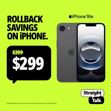 Straight Talk Apple iPhone 16e, 5G, 128GB, Black - Prepaid Smartphone [Locked to Straight Talk]