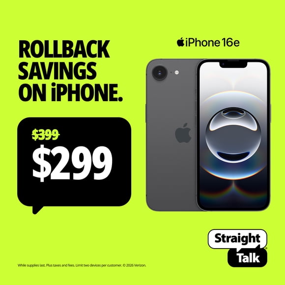 Straight Talk Apple iPhone 16e, 5G, 128GB, Black - Prepaid Smartphone [Locked to Straight Talk]