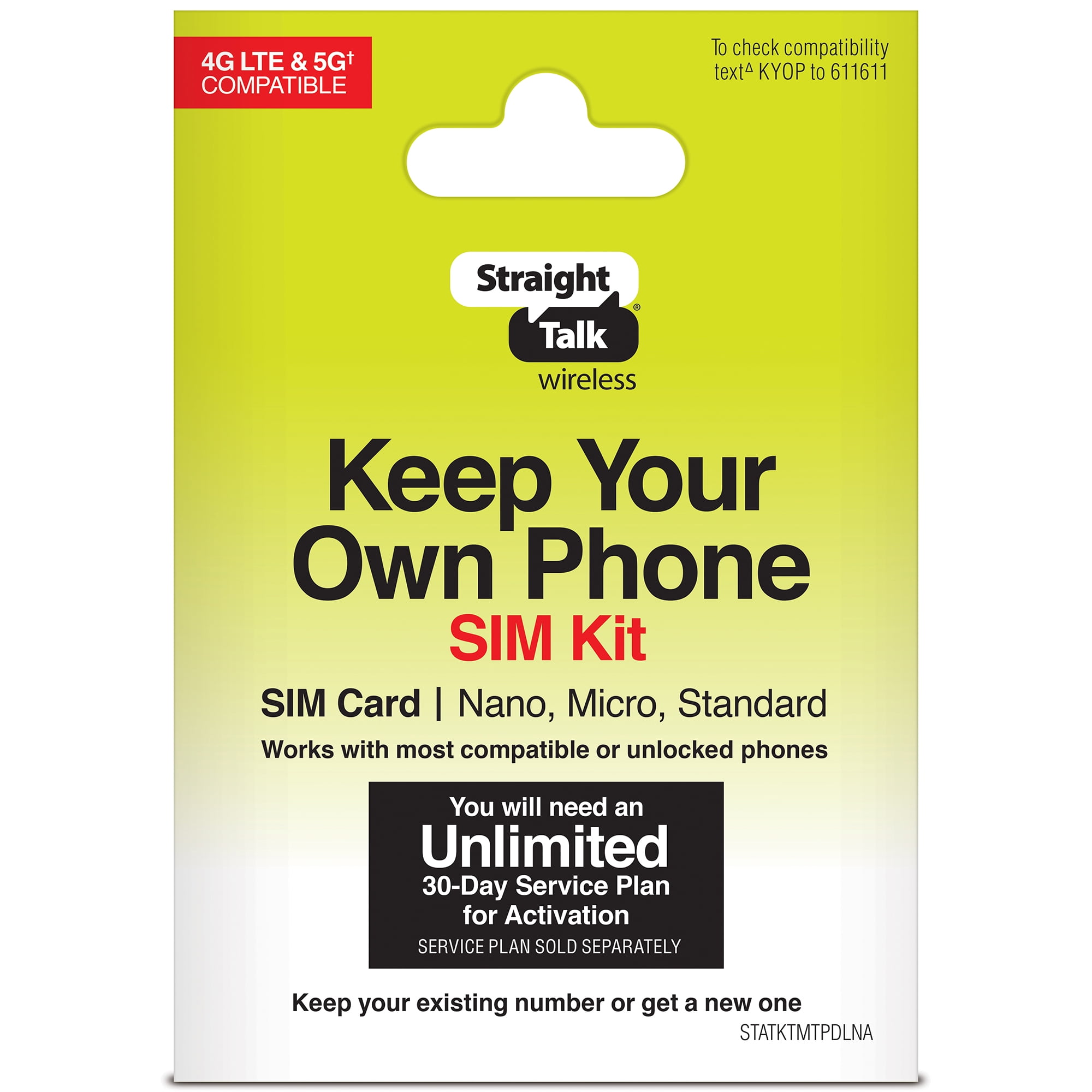 volgens toon Berucht Straight Talk Keep Your Own Phone CDMA SIM Kit, No Airtime - Prepaid -  Walmart.com