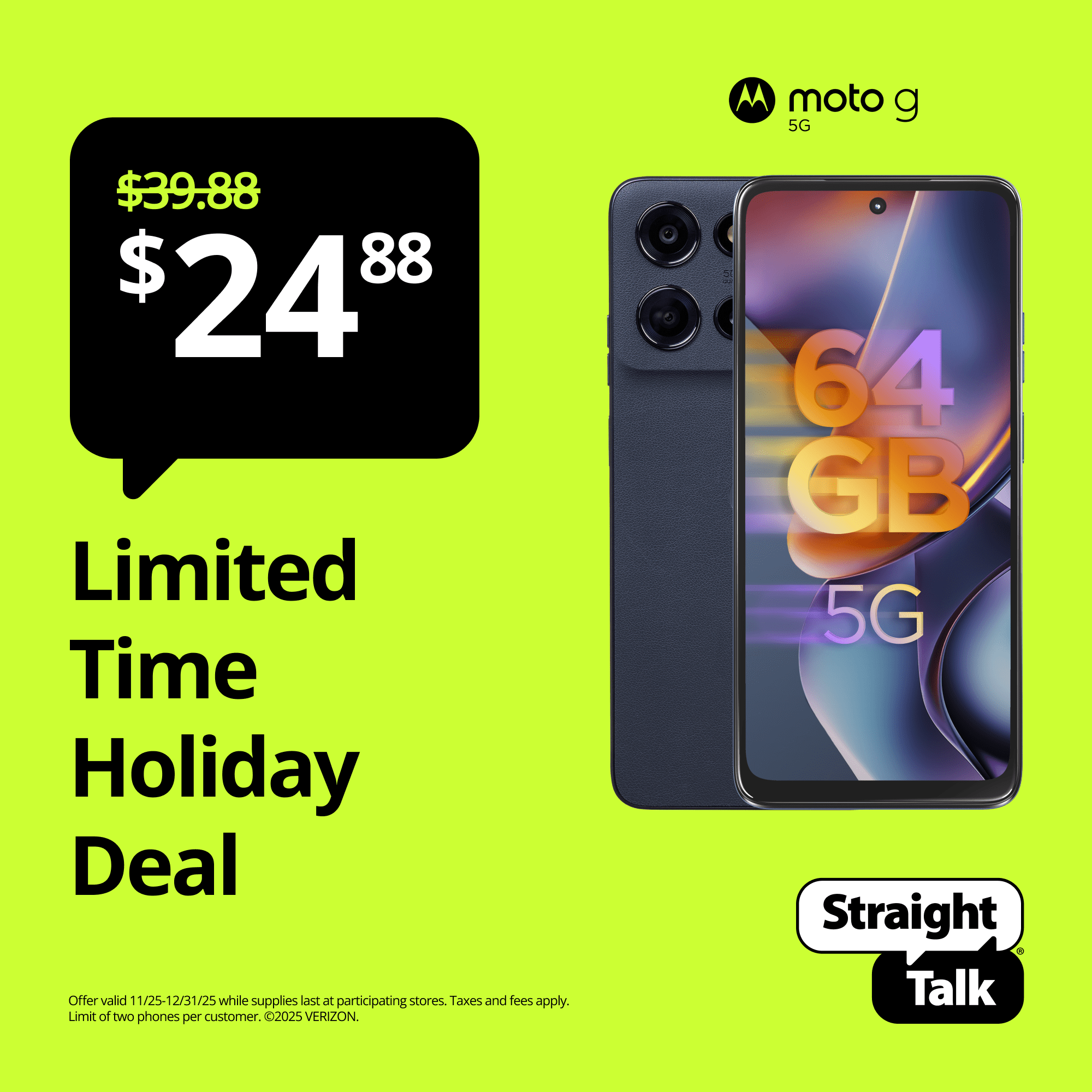 Straight Talk Motorola moto g 2025, 5G, 64GB, Blue - Prepaid Smartphone [Locked to Straight Talk]