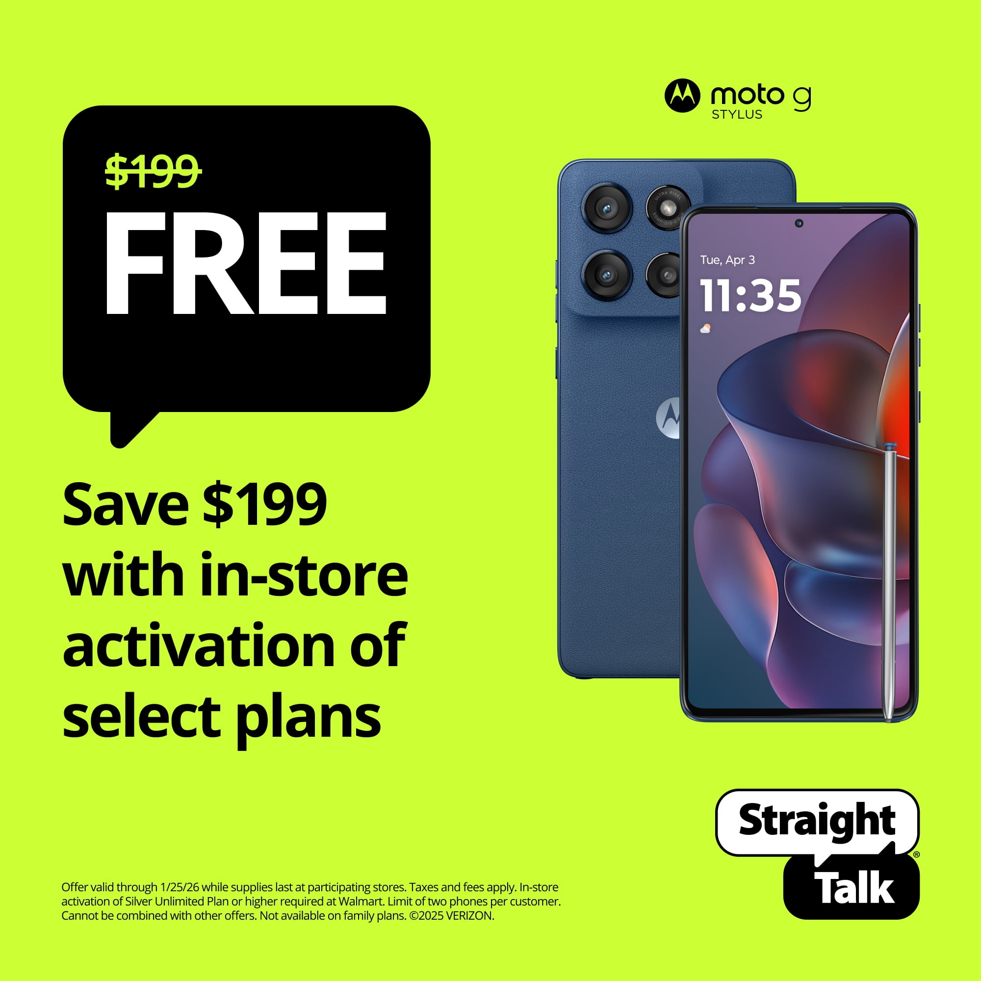 Straight Talk Motorola Moto g Stylus 2025, 5G, 128GB, Blue