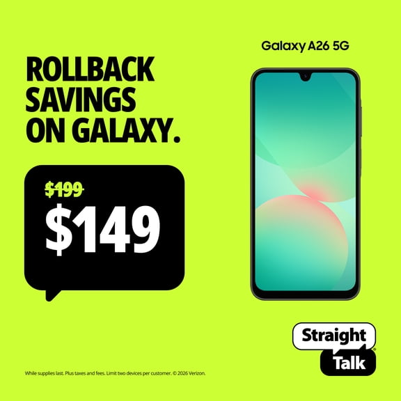 Straight Talk Samsung Galaxy A26, 5G, 128GB, Black - Prepaid Smartphone [Locked to Straight Talk]