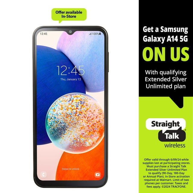 Black Friday Straight Talk Phones At Walmart Straight Talk Samsung Galaxy A14, 5G, 64GB, Black - Prepaid Smartphone