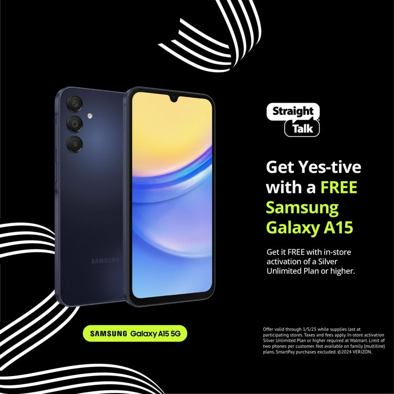Samsung Galaxy A15 Straight Talk Prepaid Cell Phone, 128GB, Black 