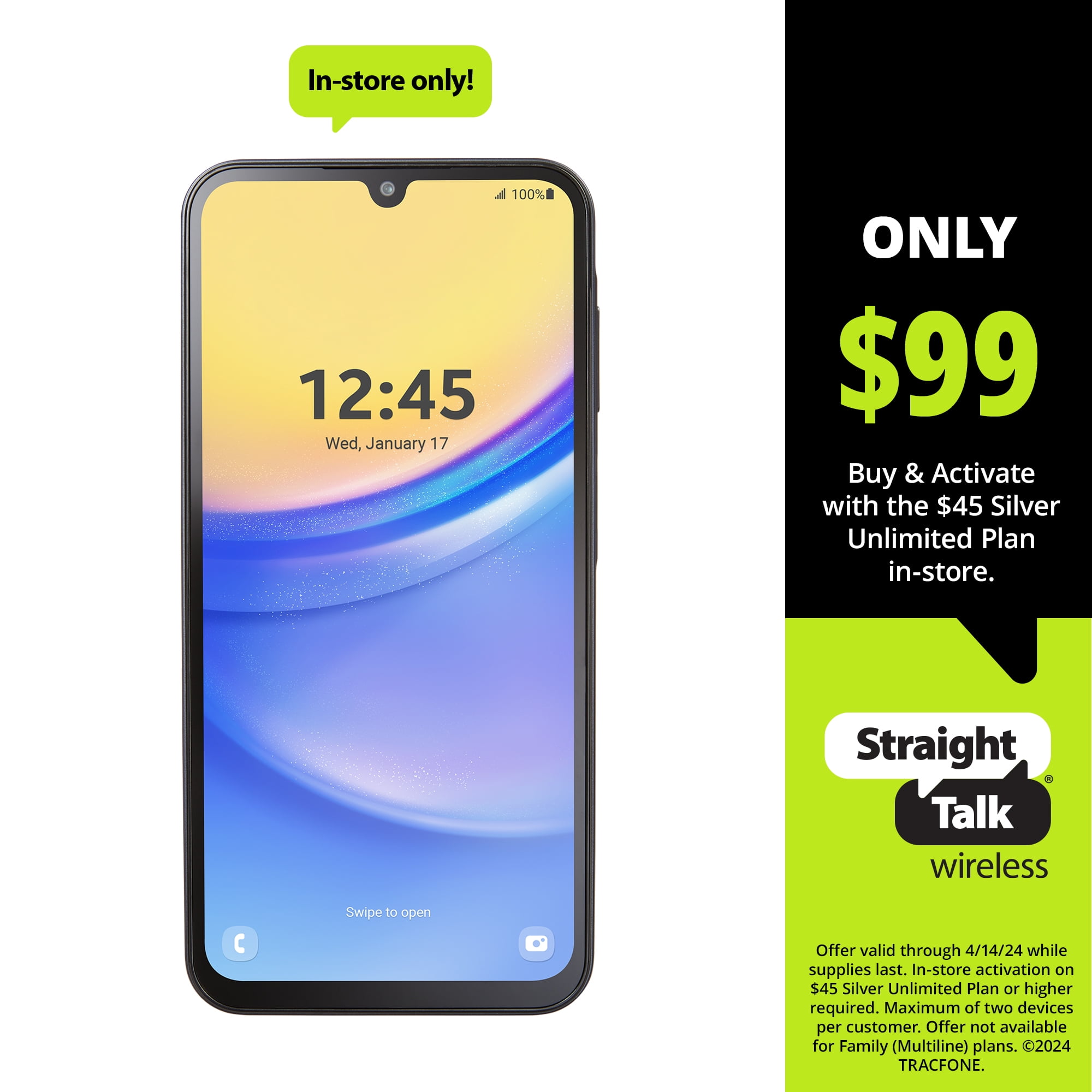 Straight Talk Samsung Galaxy A15, 128GB, Black Prepaid Smartphone