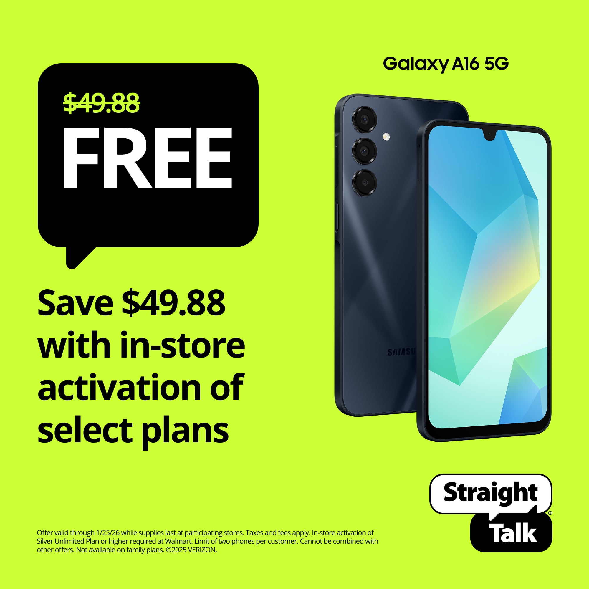 Straight Talk Samsung Galaxy A16, 128GB, 5G, Black - Prepaid Smartphone [Locked to Straight Talk] - rated 4 stars from 4346 reviews