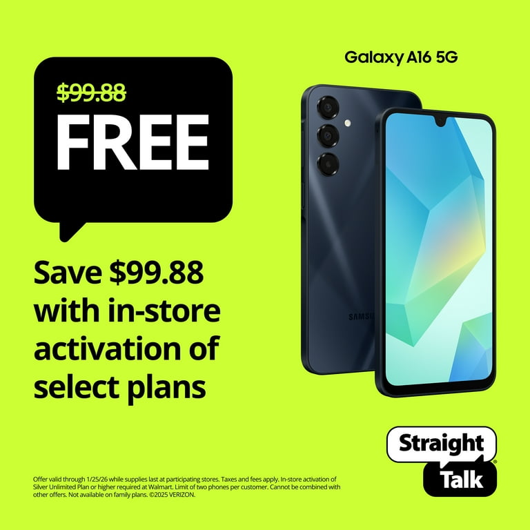 Straight Talk Samsung Galaxy A16, 128GB, 5G, Black - Prepaid