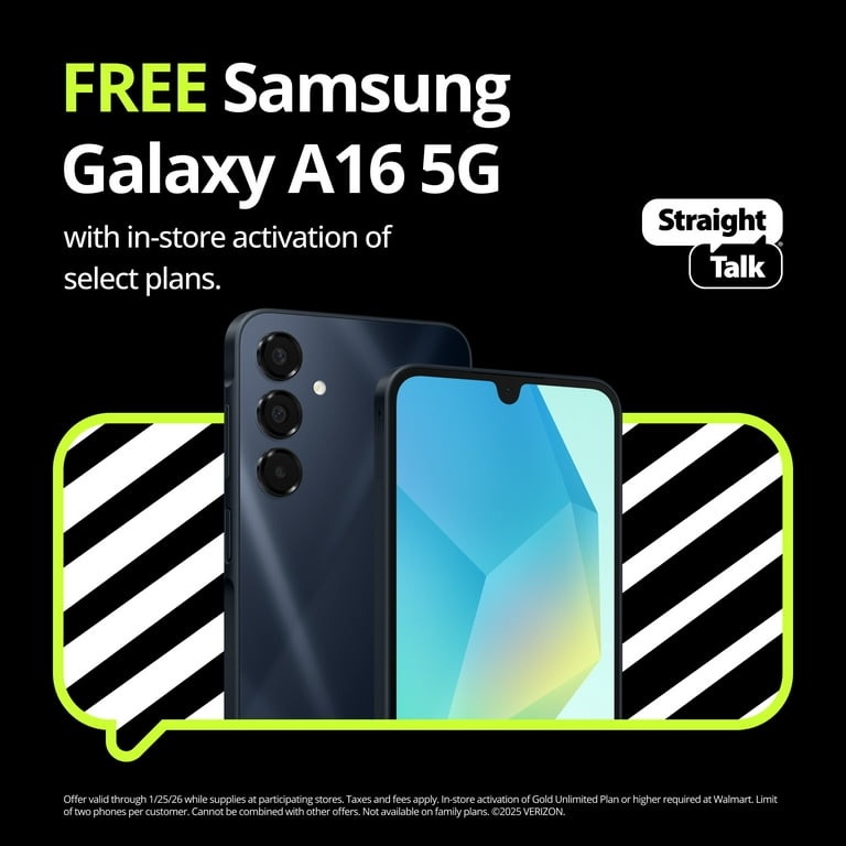Straight Talk Samsung Galaxy A16, 128GB, 5G, Black Prepaid